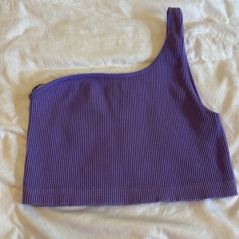 Purple One-Shoulder Ribbed Top